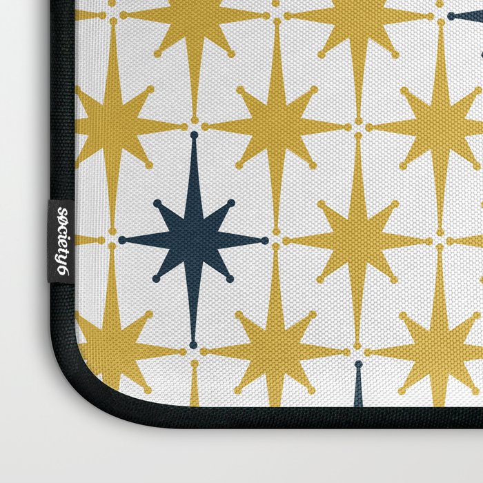 Atomic Age Retro Midcentury 1950s Starburst Pattern in Light Mustard, Navy Blue, and White Laptop Sleeve Gallery Image 3