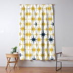 Atomic Age Retro Midcentury 1950s Starburst Pattern in Light Mustard, Navy Blue, and White Window Curtain Gallery Image 5