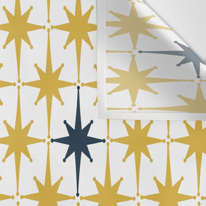 Atomic Age Retro Midcentury 1950s Starburst Pattern in Light Mustard, Navy Blue, and White Wall Tapestry Gallery Image 3