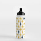 Atomic Age Retro Midcentury 1950s Starburst Pattern in Light Mustard, Navy Blue, and White Water Bottle Gallery Image 2