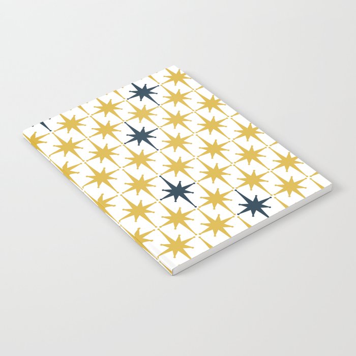 Atomic Age Retro Midcentury 1950s Starburst Pattern in Light Mustard, Navy Blue, and White Notebook Gallery Image 1