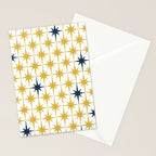 Atomic Age Retro Midcentury 1950s Starburst Pattern in Light Mustard, Navy Blue, and White Stationery Card Gallery Image 2