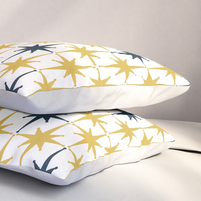 Atomic Age Retro Midcentury 1950s Starburst Pattern in Light Mustard, Navy Blue, and White Pillow Sham Gallery Image 3