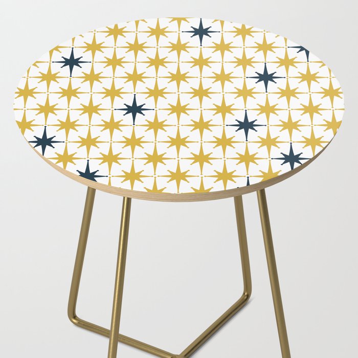 Atomic Age Retro Midcentury 1950s Starburst Pattern in Light Mustard, Navy Blue, and White Side Table Gallery Image 2