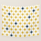 Atomic Age Retro Midcentury 1950s Starburst Pattern in Light Mustard, Navy Blue, and White Wall Tapestry Gallery Image 4