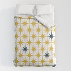 Atomic Age Retro Midcentury 1950s Starburst Pattern in Light Mustard, Navy Blue, and White Comforter Gallery Image 6