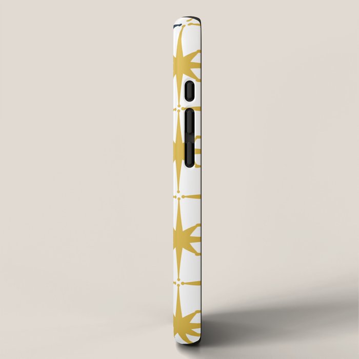 Atomic Age Retro Midcentury 1950s Starburst Pattern in Light Mustard, Navy Blue, and White iPhone Case Gallery Image 2