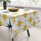 Atomic Age Retro Midcentury 1950s Starburst Pattern in Light Mustard, Navy Blue, and White Tablecloth Gallery Image 3