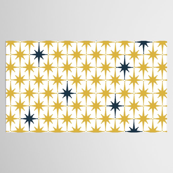 Atomic Age Retro Midcentury 1950s Starburst Pattern in Light Mustard, Navy Blue, and White Tablecloth Gallery Image 2