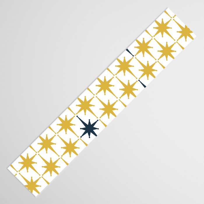 Atomic Age Retro Midcentury 1950s Starburst Pattern in Light Mustard, Navy Blue, and White Table Runner Gallery Image 3