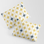 Atomic Age Retro Midcentury 1950s Starburst Pattern in Light Mustard, Navy Blue, and White Pillow Sham Gallery Image 3