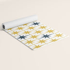 Atomic Age Retro Midcentury 1950s Starburst Pattern in Light Mustard, Navy Blue, and White Yoga Mat Gallery Image 2