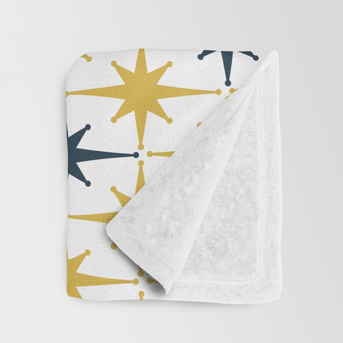 Atomic Age Retro Midcentury 1950s Starburst Pattern in Light Mustard, Navy Blue, and White Throw Blanket Gallery Image 3
