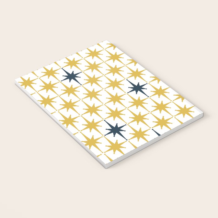 Atomic Age Retro Midcentury 1950s Starburst Pattern in Light Mustard, Navy Blue, and White Notebook Gallery Image 3