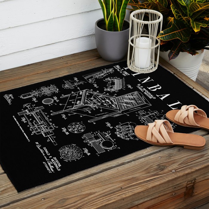 Pinball Arcade Gaming Machine Vintage Gamer Patent Print Outdoor Rug Gallery Image 2