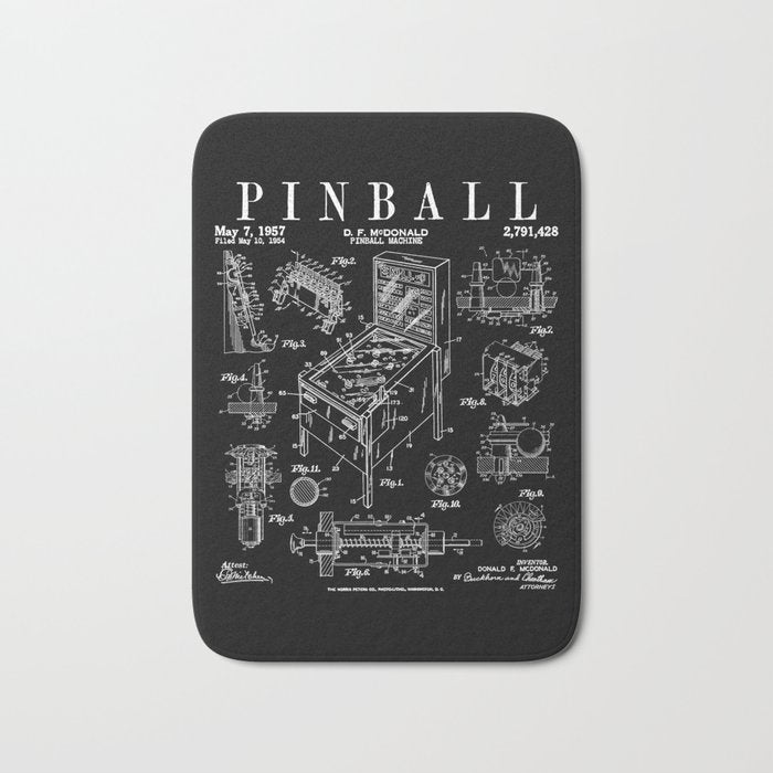 Pinball Arcade Gaming Machine Vintage Gamer Patent Print Bath Mat Gallery Image 1