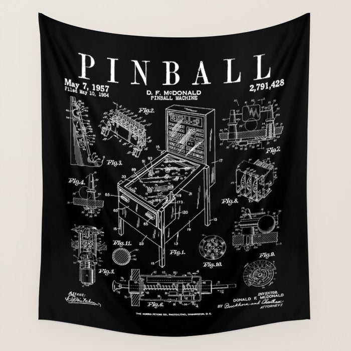 Pinball Arcade Gaming Machine Vintage Gamer Patent Print Wall Tapestry Gallery Image 4