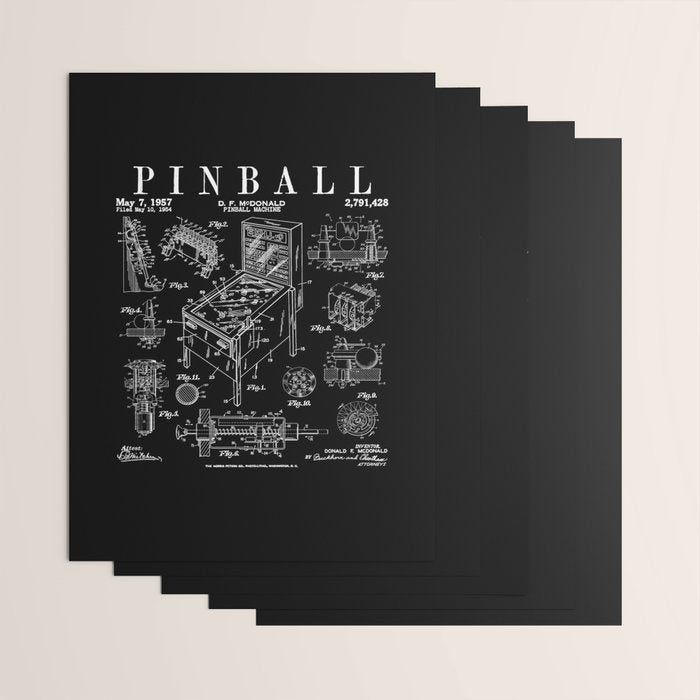 Pinball Arcade Gaming Machine Vintage Gamer Patent Print Wrapping Paper Gallery Image 3