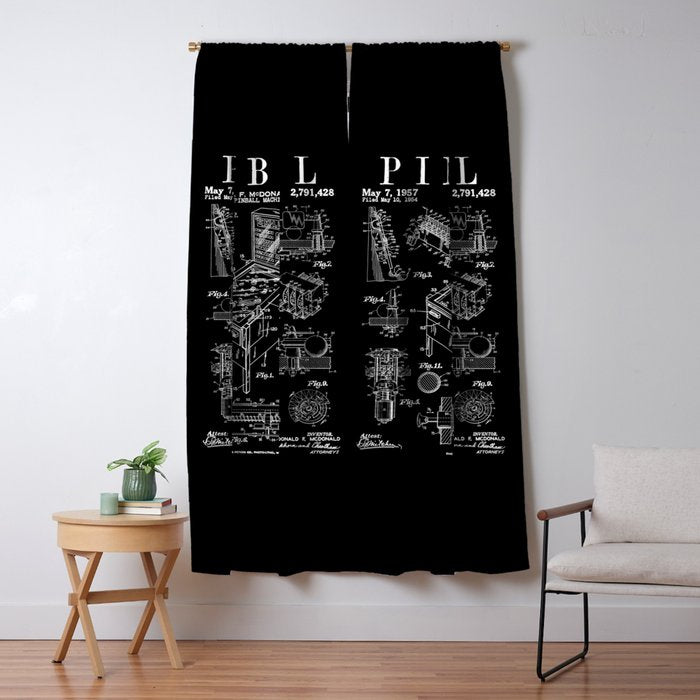 Pinball Arcade Gaming Machine Vintage Gamer Patent Print Window Curtain Gallery Image 1