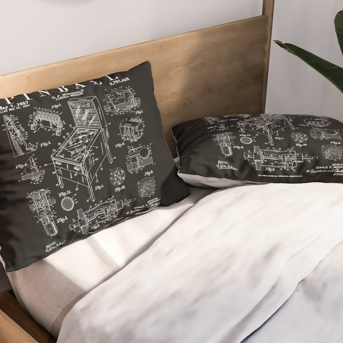 Pinball Arcade Gaming Machine Vintage Gamer Patent Print Pillow Sham Gallery Image 2