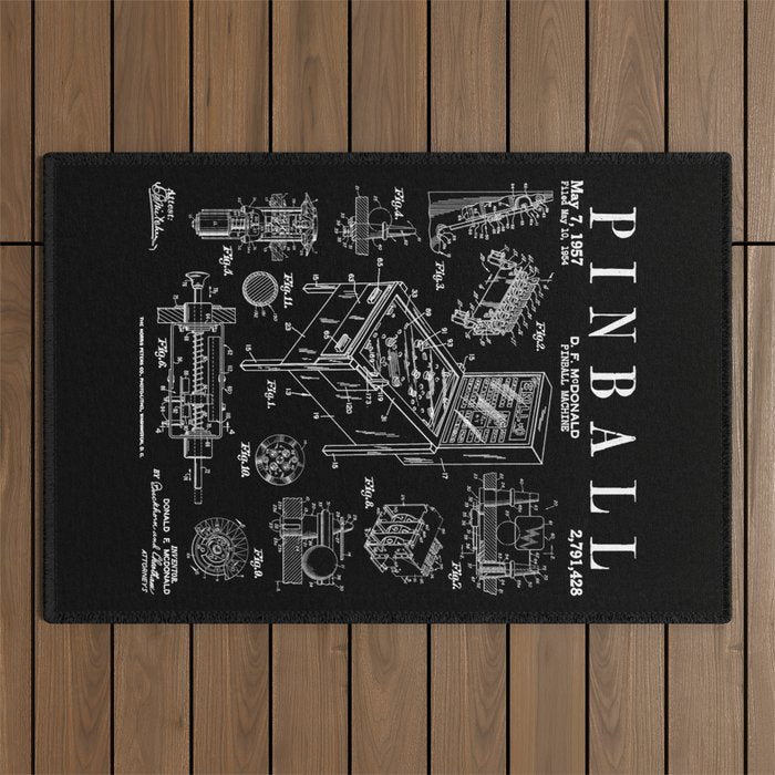Pinball Arcade Gaming Machine Vintage Gamer Patent Print Outdoor Rug Gallery Image 1