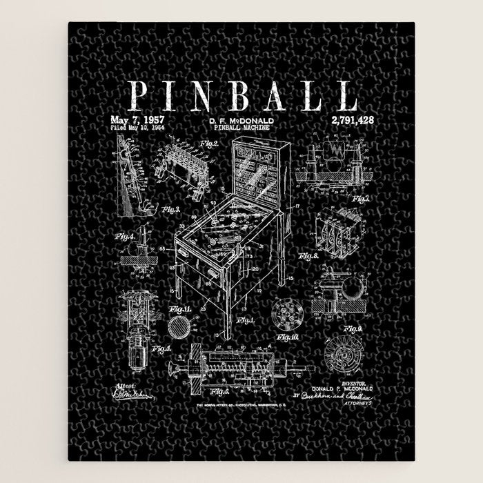 Pinball Arcade Gaming Machine Vintage Gamer Patent Print Jigsaw Puzzle Gallery Image 1