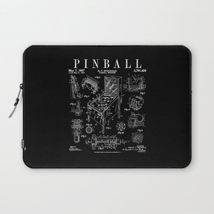 Pinball Arcade Gaming Machine Vintage Gamer Patent Print Laptop Sleeve Gallery Image 1