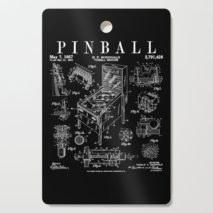 Pinball Arcade Gaming Machine Vintage Gamer Patent Print Cutting Board Gallery Image 1