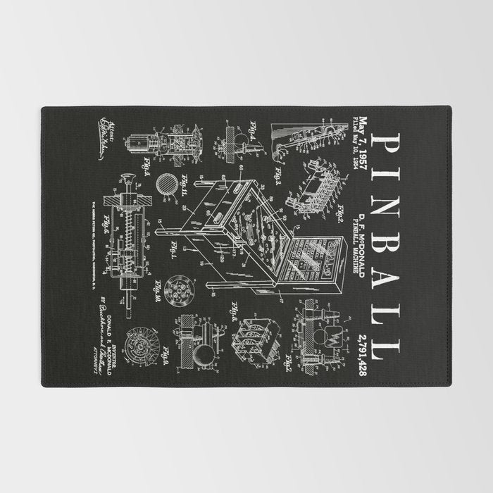 Pinball Arcade Gaming Machine Vintage Gamer Patent Print Rug Gallery Image 2