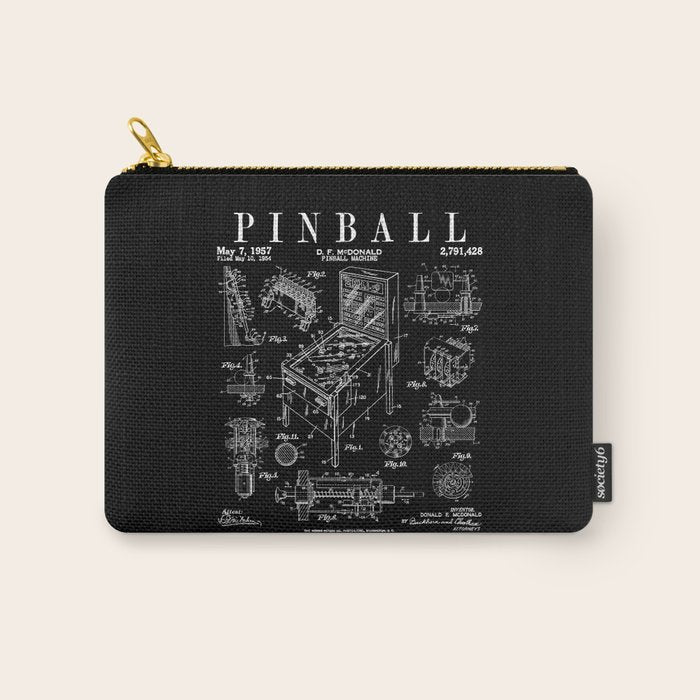 Pinball Arcade Gaming Machine Vintage Gamer Patent Print Carry All Pouch Gallery Image 1