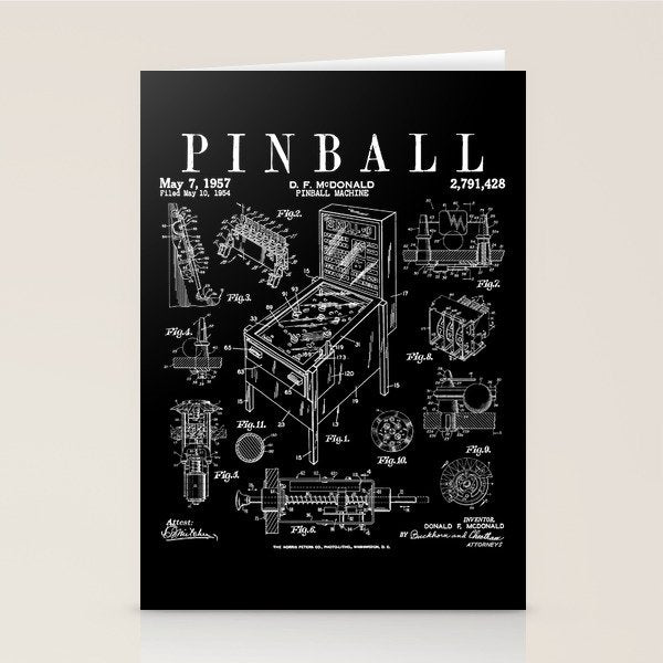 Pinball Arcade Gaming Machine Vintage Gamer Patent Print Stationery Card Gallery Image 2