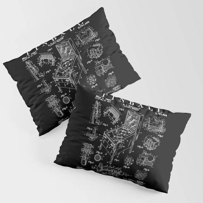 Pinball Arcade Gaming Machine Vintage Gamer Patent Print Pillow Sham Gallery Image 3