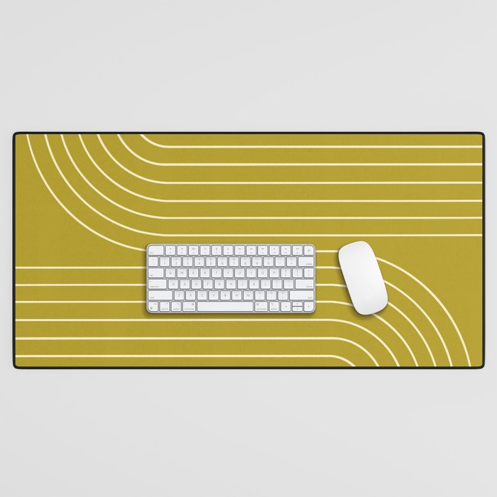 Minimal Line Curvature XVII Chartreuse Mid Century Modern Arch Abstract Desk Mat Gallery Image 1