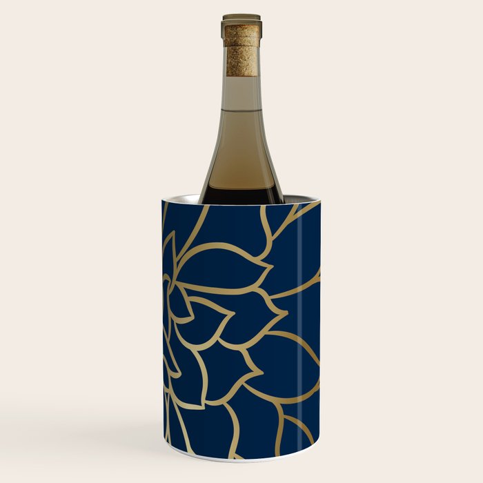 Floral Prints, Line Art, Navy Blue and Gold Wine Chiller Gallery Image 3