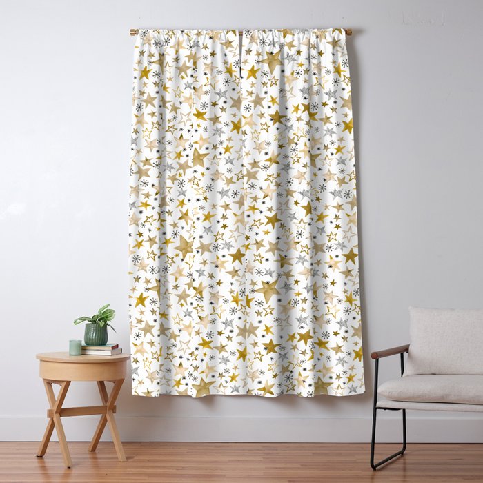 Christmas Golden Stars Elegant Celestial Stars Window Curtain Gallery Image 5