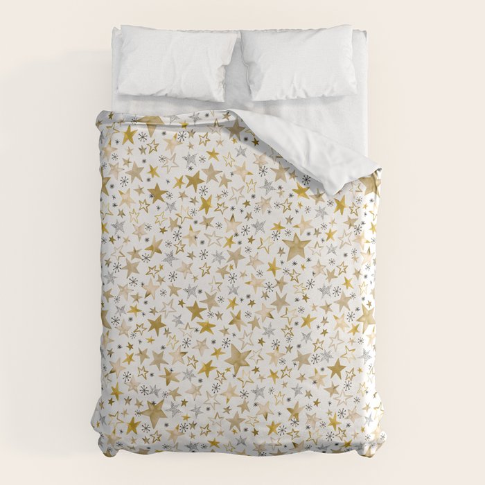 Christmas Golden Stars Elegant Celestial Stars Duvet Cover Gallery Image 1