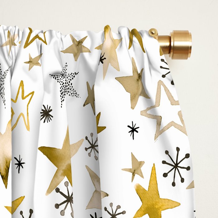 Christmas Golden Stars Elegant Celestial Stars Window Curtain Gallery Image 2