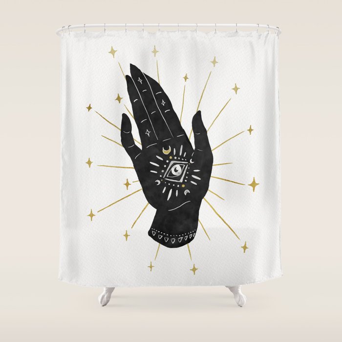 Mystic Hand with Eye - Black and Gold Ink Shower Curtain Gallery Image 1