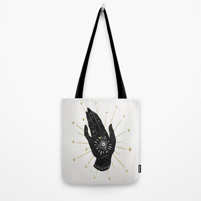 Mystic Hand with Eye - Black and Gold Ink Tote Bag Gallery Image 2