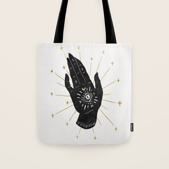 Mystic Hand with Eye - Black and Gold Ink Tote Bag Gallery Image 1