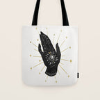 Mystic Hand with Eye - Black and Gold Ink Tote Bag Gallery Image 1