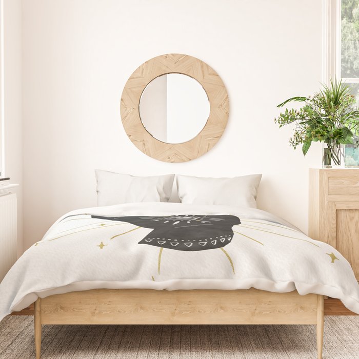 Mystic Hand with Eye - Black and Gold Ink Duvet Cover Gallery Image 3