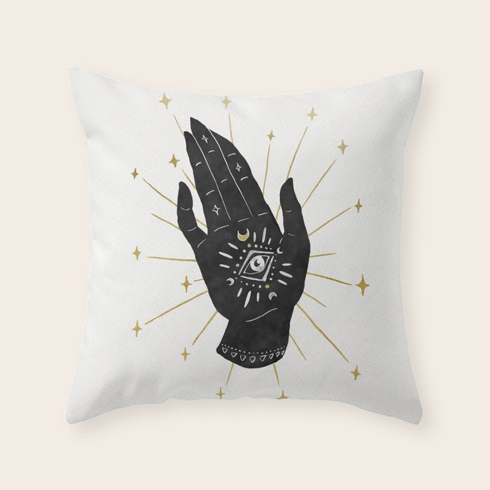 Mystic Hand with Eye - Black and Gold Ink Throw Pillow Gallery Image 6