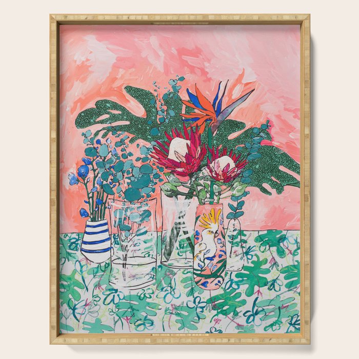 Cockatoo Vase - Bouquet of Flowers on Coral and Jungle Serving Tray Gallery Image 1