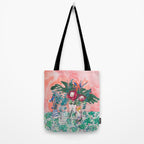 Cockatoo Vase - Bouquet of Flowers on Coral and Jungle Tote Bag Gallery Image 2