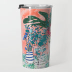 Cockatoo Vase - Bouquet of Flowers on Coral and Jungle Travel Mug Gallery Image 3