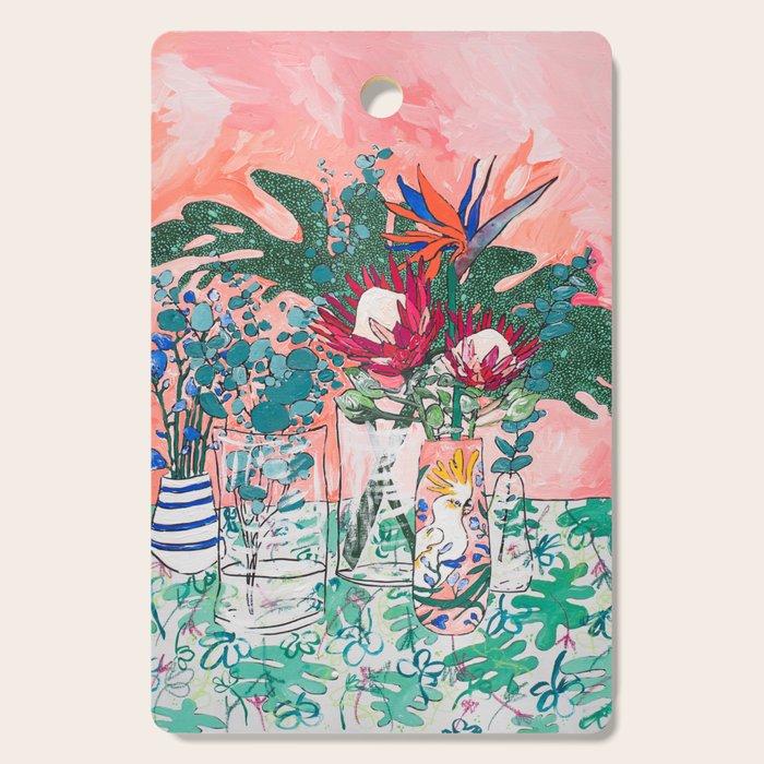 Cockatoo Vase - Bouquet of Flowers on Coral and Jungle Cutting Board Gallery Image 1