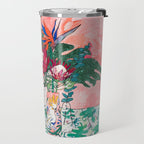 Cockatoo Vase - Bouquet of Flowers on Coral and Jungle Travel Mug Gallery Image 2