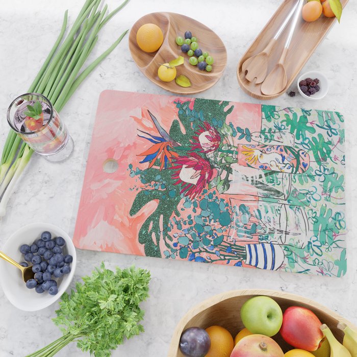Cockatoo Vase - Bouquet of Flowers on Coral and Jungle Cutting Board Gallery Image 2