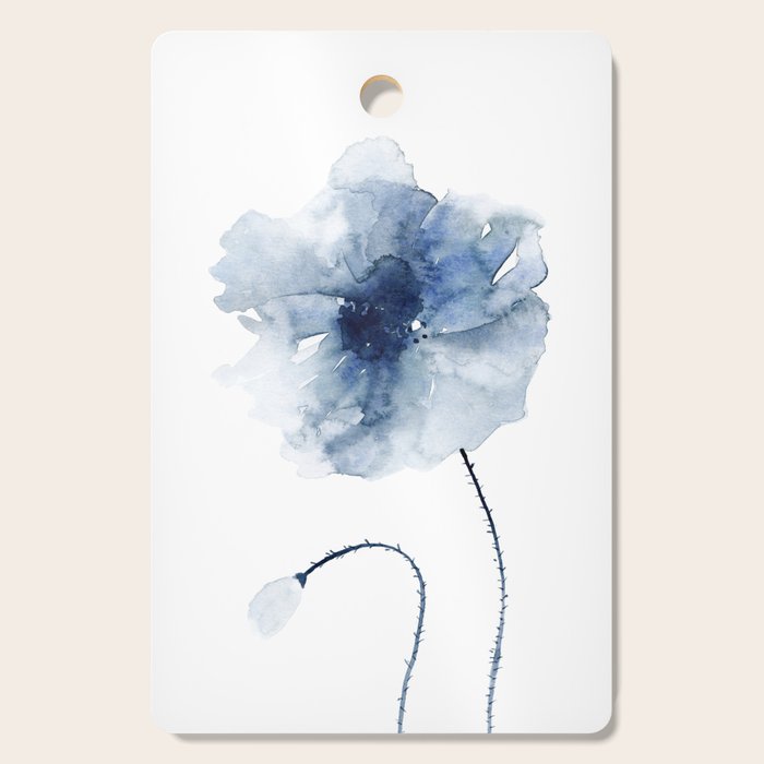 Blue Watercolor Poppies #2 Cutting Board Gallery Image 1